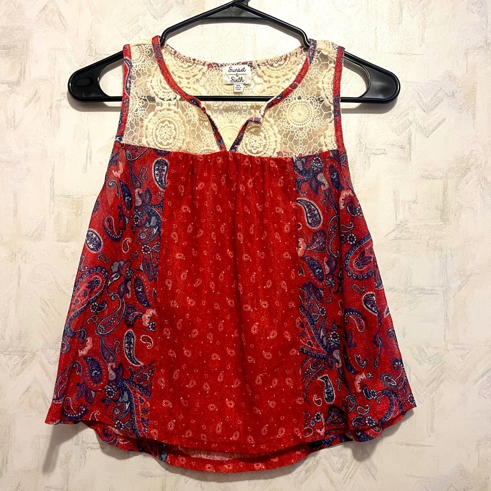 Women’s cute red and cream tank top - XS